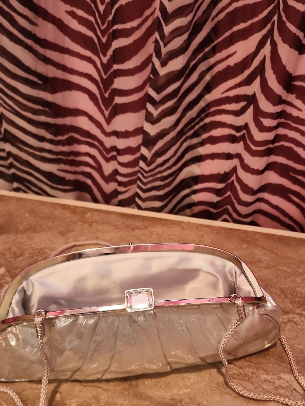 Silver Evening Clutch Bag with Chain Strap